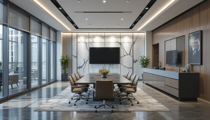 Modern Office Interior with Large Windows and Minimalist Design