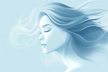 Serene Woman Profile With Flowing Blue Hair