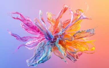 Fototapeta premium A dramatic burst of Holi powder in multiple colors, frozen in motion against a pastel gradient background