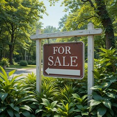 For Sale sign in the middle of lush greenery, Ai generated Images