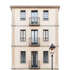 Fototapeta premium A tall building features a prominent clock on its facade, showcasing architectural elegance and functionality in urban design.