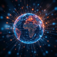 Digital Earth globe showing global network for world finance, telecommunication connectivity, and business trading, Ai generated Images