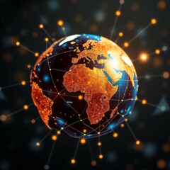 Global finance and business trading network on digital Earth globe with telecommunication connectivity, Ai generated Images
