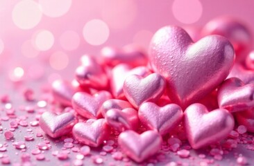 Obraz premium Pink heart on pink background. Wide banner. Copy space.
