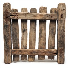 Fototapeta premium A rustic wooden fence features sturdy wooden posts, showcasing natural textures and craftsmanship in an outdoor setting.
