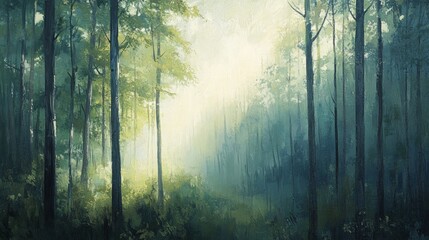 Obraz premium Serene Misty Forest with Soft Light and Lush Greenery in Morning