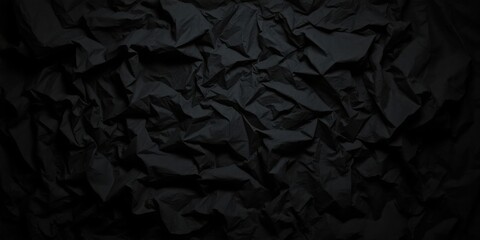 Dark Abstract Background of Crumpled Black Material Texture