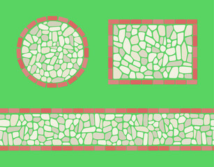 Seamless stone path vector, roundand rectangular white stone plazas design