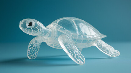 Fototapeta premium 3D transparent small sea turtle, crystal-clear texture