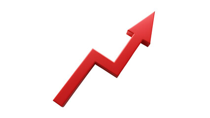 Rising red arrow 3d render icon isolated on transparent background. Cut out