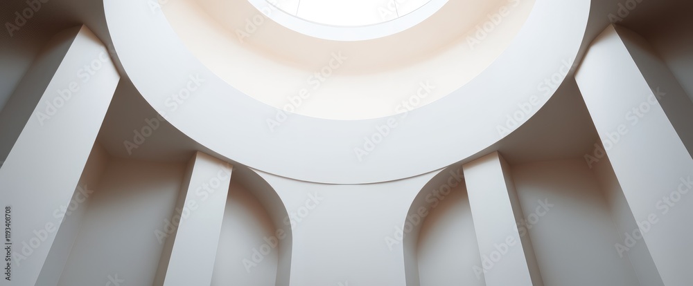 Aufkleber modern architecture circular ceiling with columns and recessed niches light streams from above