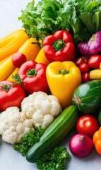 Fresh Colorful Vegetables Displayed on a Light Surface with Bright Colors and Healthy Choices for Cooking