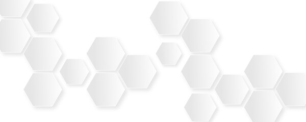 Abstract white hexagon concept design background. Seamless bright white honeycomb banner design. 