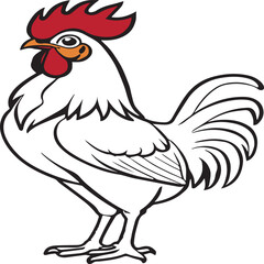line art hen with colorful