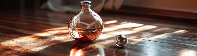 Elegant Glass Bottle on Sunlit Wooden Surface - Perfect for Home Decor and Lifestyle Imagery