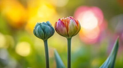 Fototapeta premium Vibrant Tulips Blooming in a Colorful Garden Setting