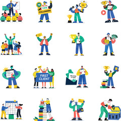 Success Celebration Flat Style Illustrations