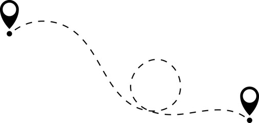 Route icon - two points with dotted path and location pin. Route location icon two pin sign and dotted line.