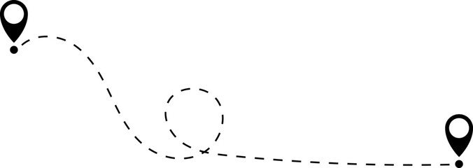 Route icon - two points with dotted path and location pin. Route location icon two pin sign and dotted line.