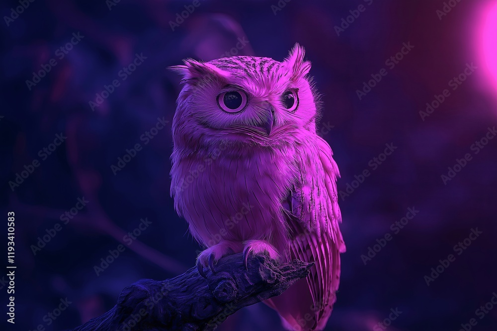 Wall mural A pastel-colored owl with big, sparkling eyes perched on a glowing moon