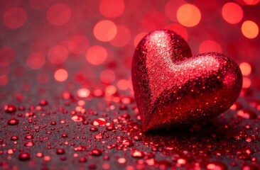 Obraz premium Abstract red glitter sparkle heart background or party invitation for Valentine's Day or love