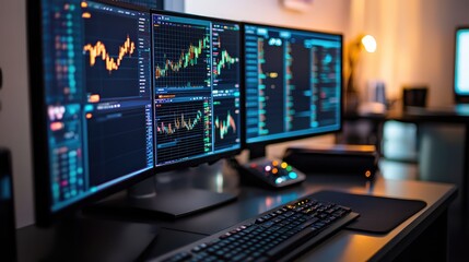 Fototapeta premium A digital quantum finance environment, where quantum computing accelerates financial analysis, investment strategies, and market forecasting