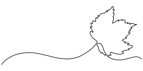 Single line drawing of a leaf, Maple Leaf, Canada Day Continuous Line Drawing with Editable Stroke, A single line drawing of an oak leaf. Continuous line thanksgiving icon in color. One line icon.