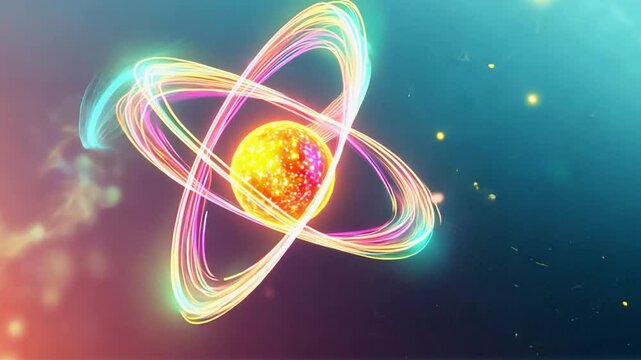 Atom rotating with electrons in a colorful universe