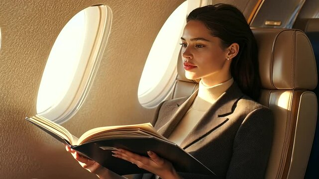 2_Businesswoman in Tailored Suit Relaxing in Private Jet Interior