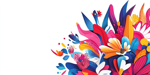 A vibrant and colorful floral design featuring a variety of abstract flowers and leaves, perfect for artistic and design projects.