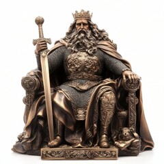 Fototapeta premium A detailed close-up of a regal king statue majestically seated on a grand throne, showcasing intricate craftsmanship and royal symbolism.