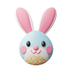 Fototapeta premium Adorable 3D Render of a Cute Easter Bunny with Pink Ears and a Happy Expression. Isolated on Transparent Background. Cutout. PNG.