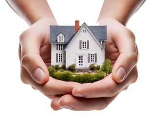 Holding your own home in your hands, isolated on white background, cutout