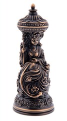 A serene statue of a woman gracefully seated on a pedestal, showcasing intricate details and artistic craftsmanship, surrounded by a tranquil environment.