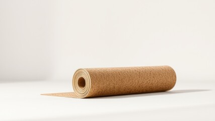 Rolled Light Brown Textured Mat on White Background