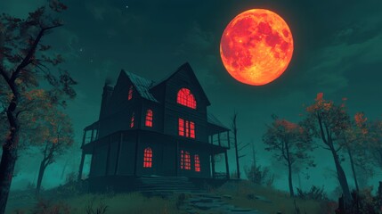 Haunted House Under a Blood Moon