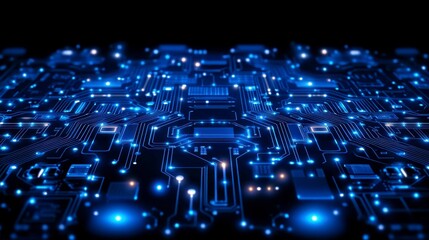 Obraz premium A high-tech circuit board pattern in shades of blue and silver representing digital connectivity innovation and advanced technology themes