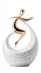 Fototapeta premium A standing sculpture of a person elegantly positioned atop a pristine white base, showcasing artistry and form in a minimalist setting.