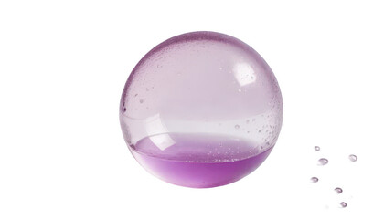 Obraz premium A biodegradable water balloon filled with water, in a light purple color, gently resting on a white surface with water droplets, isolated on a white transparent background PNG