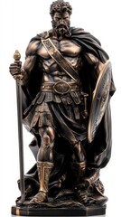 Fototapeta premium A detailed close-up of a statue depicting a man wielding a sword and shield, showcasing craftsmanship and heroic symbolism.
