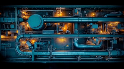 A birds-eye view of an oil refinery with pipelines stretching out across the facility, demonstrating the critical role of pipelines in connecting various parts of the plant for production and