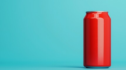 Obraz premium Red aluminum can on blue background. (1)