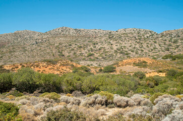 Typical wild landscape with mountains and bushes in the autumn in South Crete, Greec