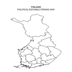 Political outline map of Finland highlighting regions and borders