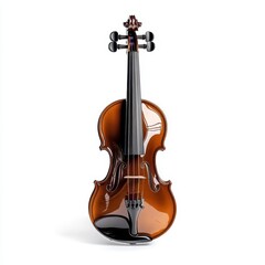 Fototapeta premium A beautifully crafted violin rests on a pristine white background, showcasing its elegant design and rich wood tones, perfect for musical artistry.