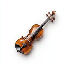 Fototapeta premium A violin rests elegantly on a smooth white surface, showcasing its beautiful craftsmanship and design against the minimalist backdrop.