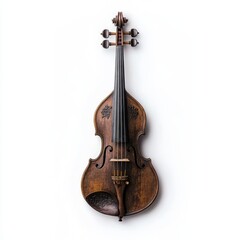 Fototapeta premium Arafed violin displayed elegantly on a pristine white background, showcasing its craftsmanship and design in a minimalist setting.