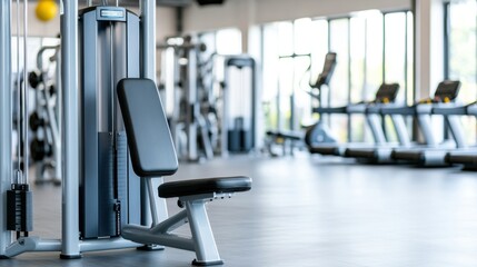 Fototapeta premium Modern Fitness Gym Interior with Exercise Equipment and Weight Machines for Health and Wellness Activities