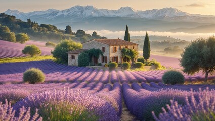 landscape with fields and church