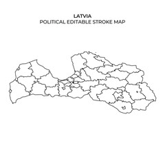 Political map outline of Latvia highlighting regional divisions